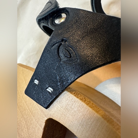 Kulik sandal clog, black w/brown accent leather & wooden sole size 40 EU / 9 US - Picture 6 of 9